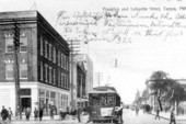 A streetcar on the intersection of Franklin and Lafayette Streets - Tampa, Florida.