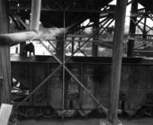 ACL freight car being loaded with processed phosphate - Mulberry, Florida